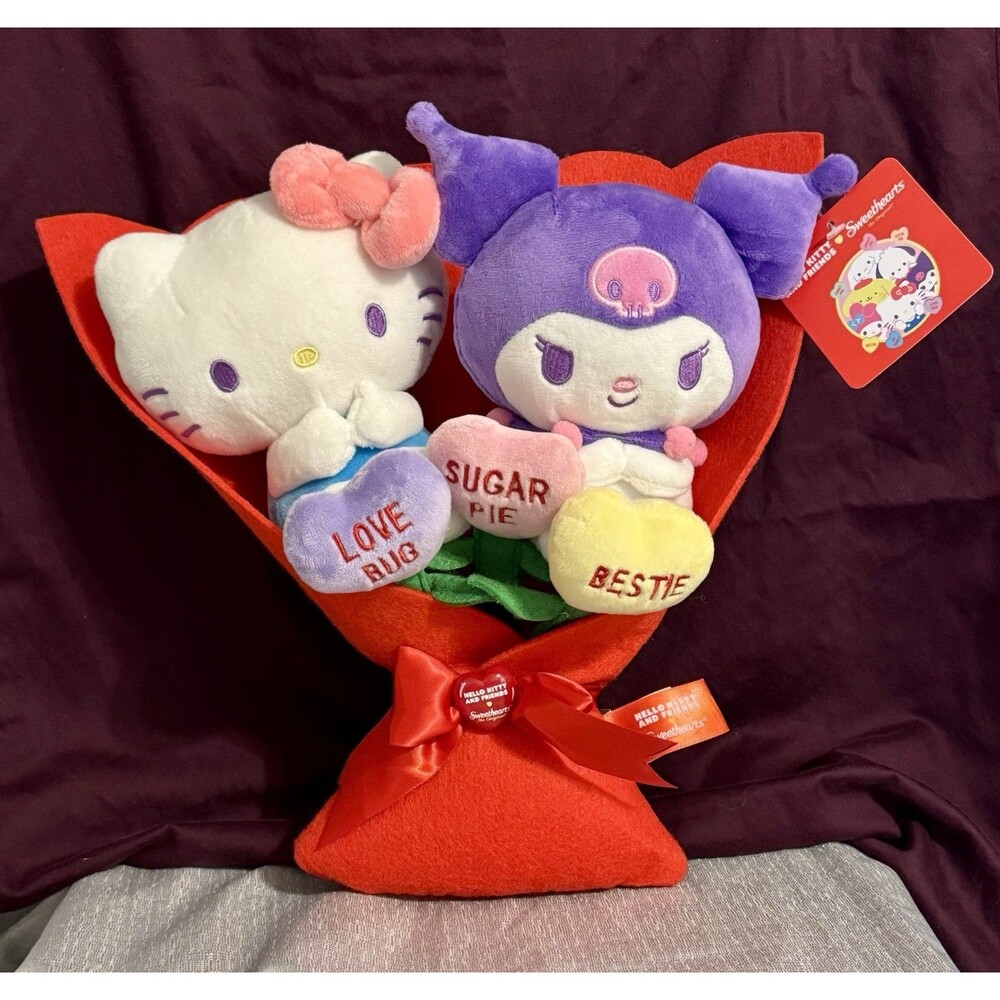 Hello Kitty and Kuromi Sweethearts Plush candy "roses" Bouquet Valentine Gift